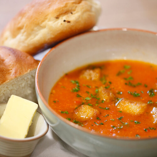 Bread and soup at longstock park cafe