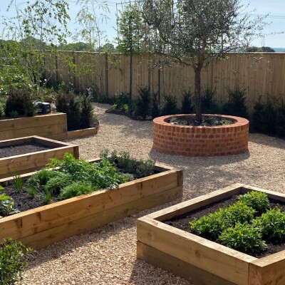 Garden with raised beds