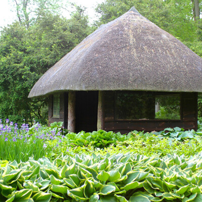 Thatched hut at Leckford Water Gardens
