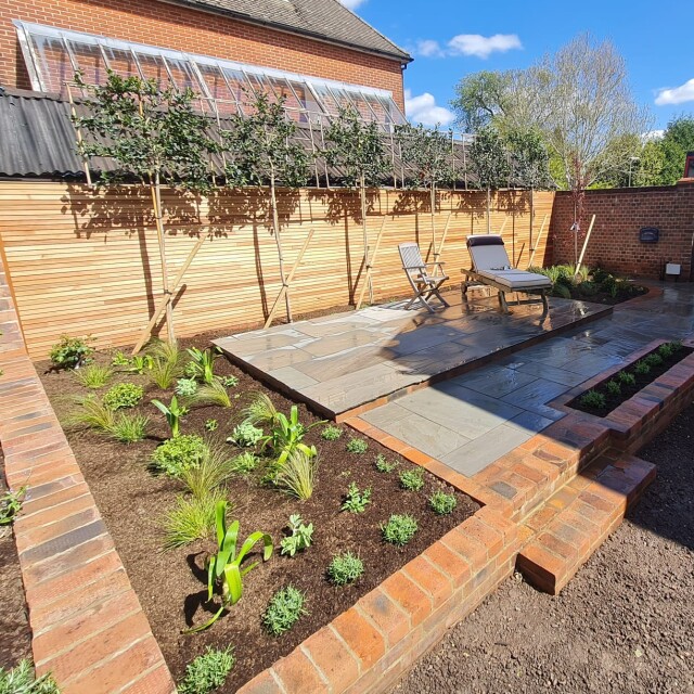 Patio area and raised beds